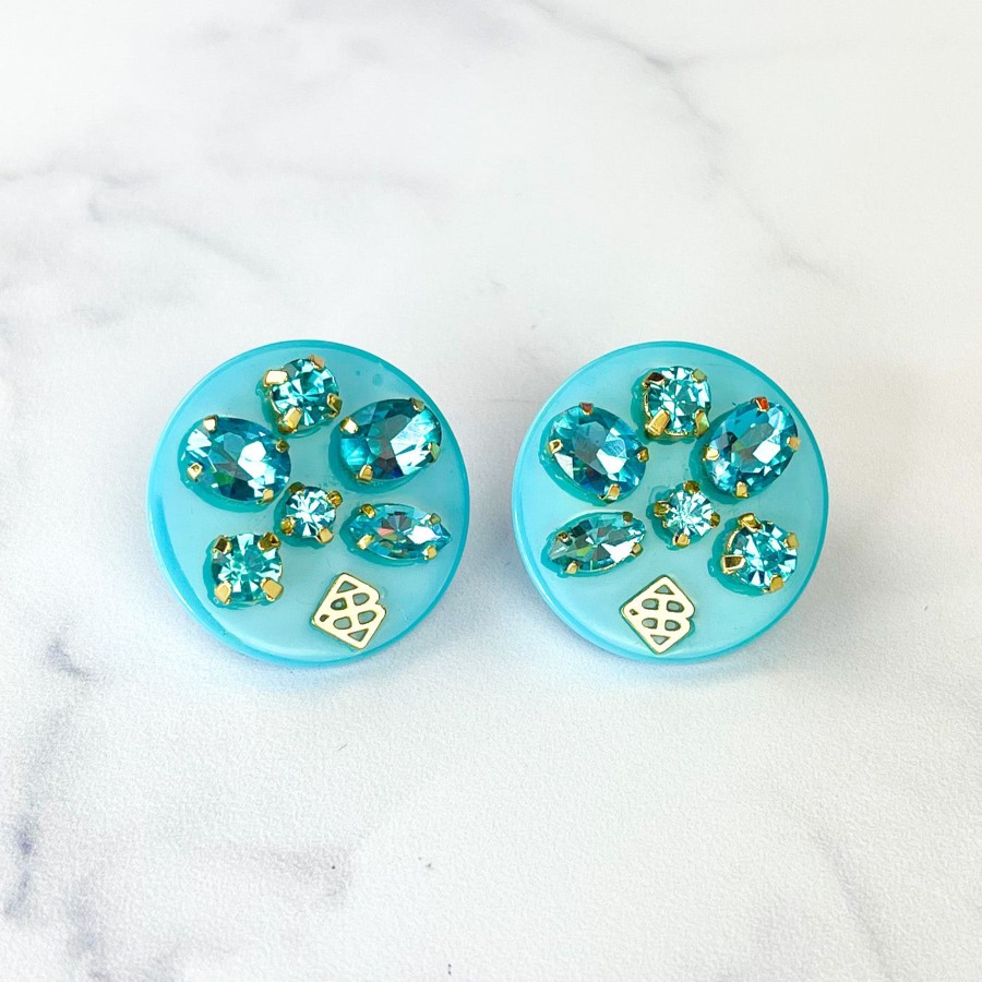 Rainbow Brianna Cannon | Blue Resin Dot Studs With Blue Crystals