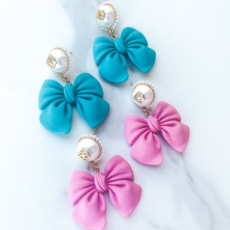 Accessories Brianna Cannon | Spring 2021 - Bow Earrings With Pearl Logo Top (2 Colors)