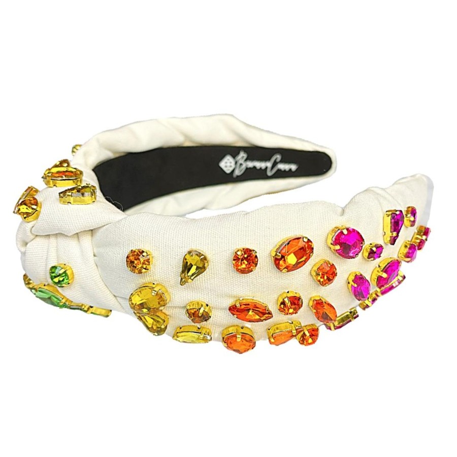 Accessories Brianna Cannon | Adult Size Ivory Headband With Rainbow Gradient Hand-Sewn Crystals