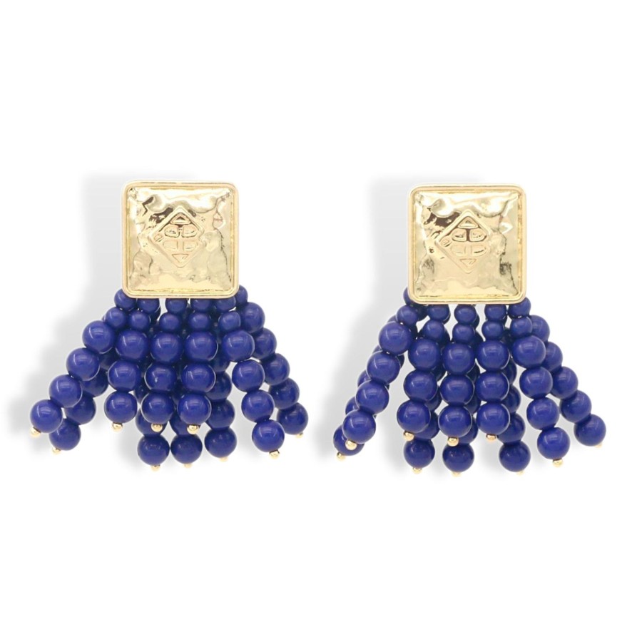 Accessories Brianna Cannon | Square Bc Icon Navy Beaded Earrings