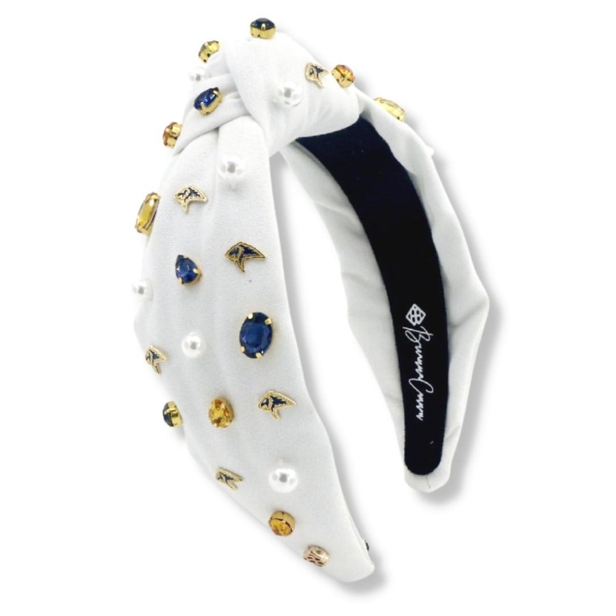 Accessories Brianna Cannon | Adult Size White Pca Logo Headband With Pearls And Crystals