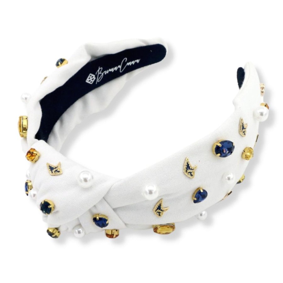 Accessories Brianna Cannon | Adult Size White Pca Logo Headband With Pearls And Crystals