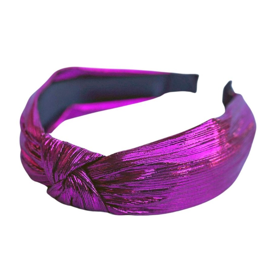 Accessories Brianna Cannon | Fuchsia Pleated Metallic Knotted Headband