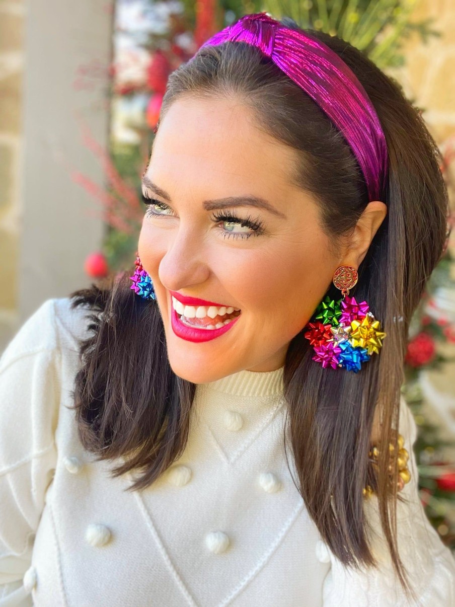 Accessories Brianna Cannon | Fuchsia Pleated Metallic Knotted Headband