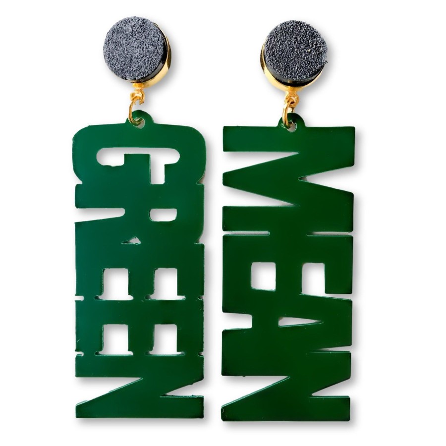 Accessories Brianna Cannon | Unt Green "Mean Green" Earrings With Black Druzy