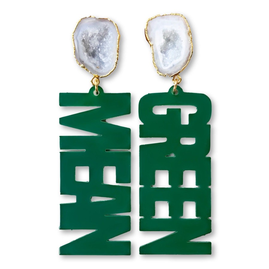 Accessories Brianna Cannon | Unt Green "Mean Green" Earrings With White Geode