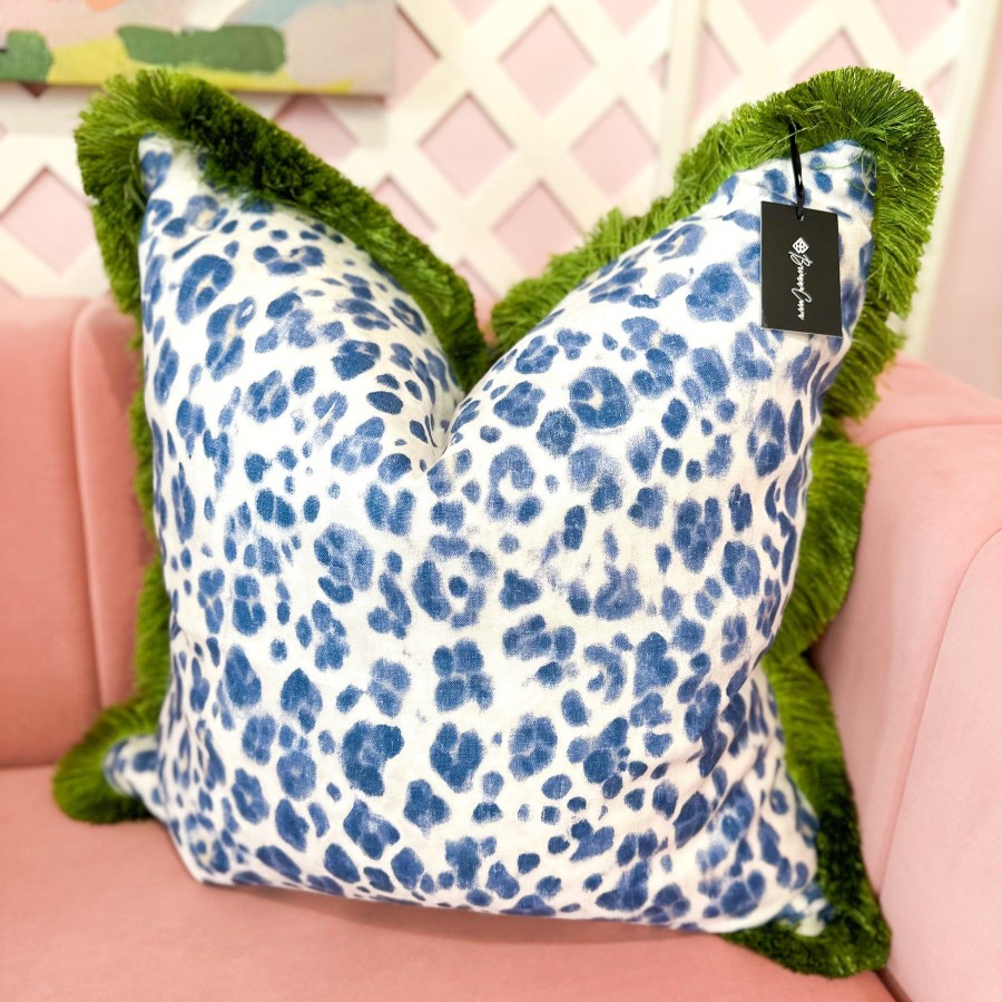 Accessories Brianna Cannon | Thibaut Designer Pillow Cover - Panthera In Navy With Green Brush Trim