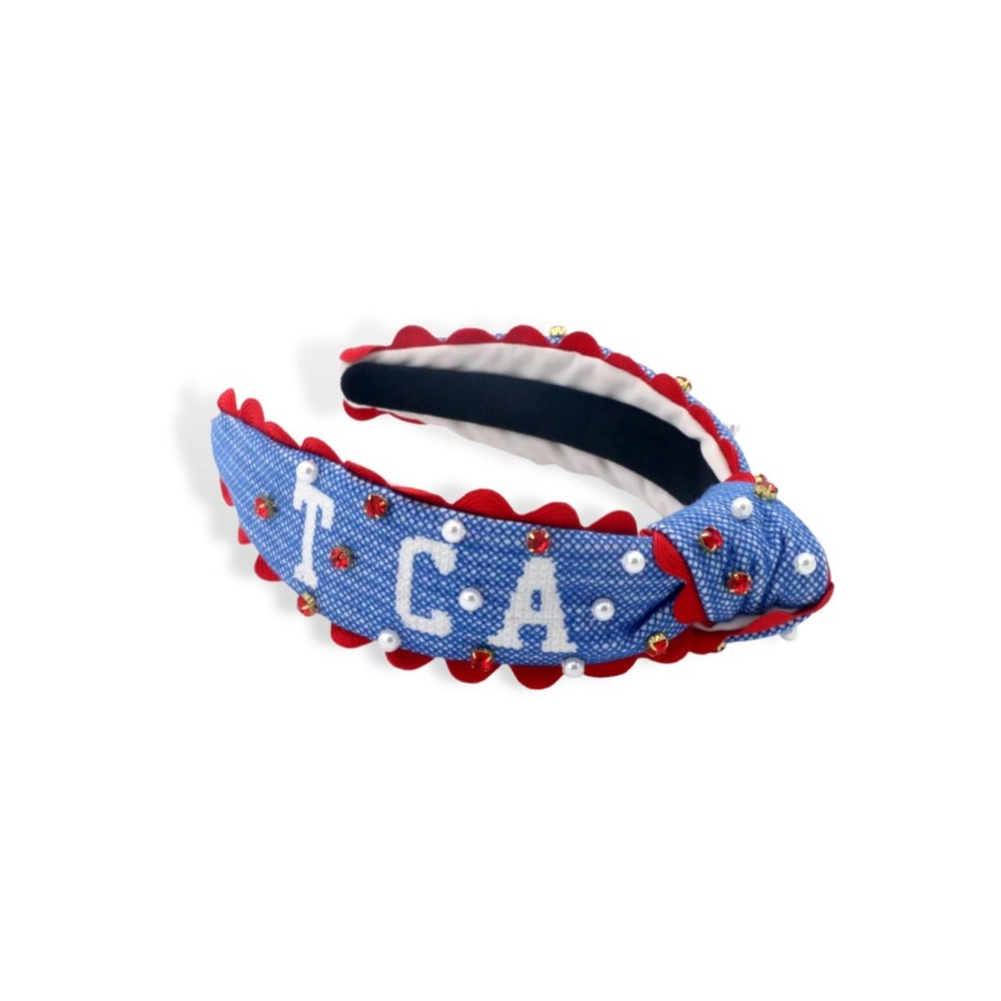 Accessories Brianna Cannon | Child Size Tca Trojans Cross-Stitch Headband With Crystals And Pearls