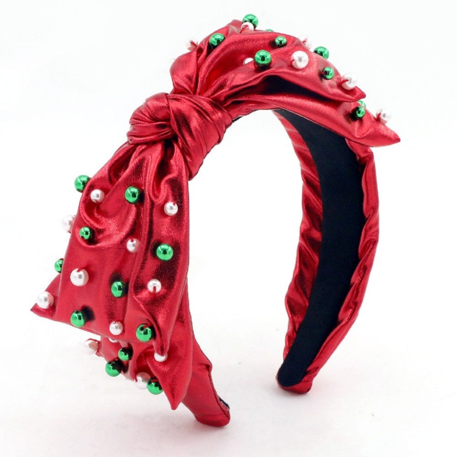 Accessories Brianna Cannon | Adult Red Christmas Bow Headband With Beads