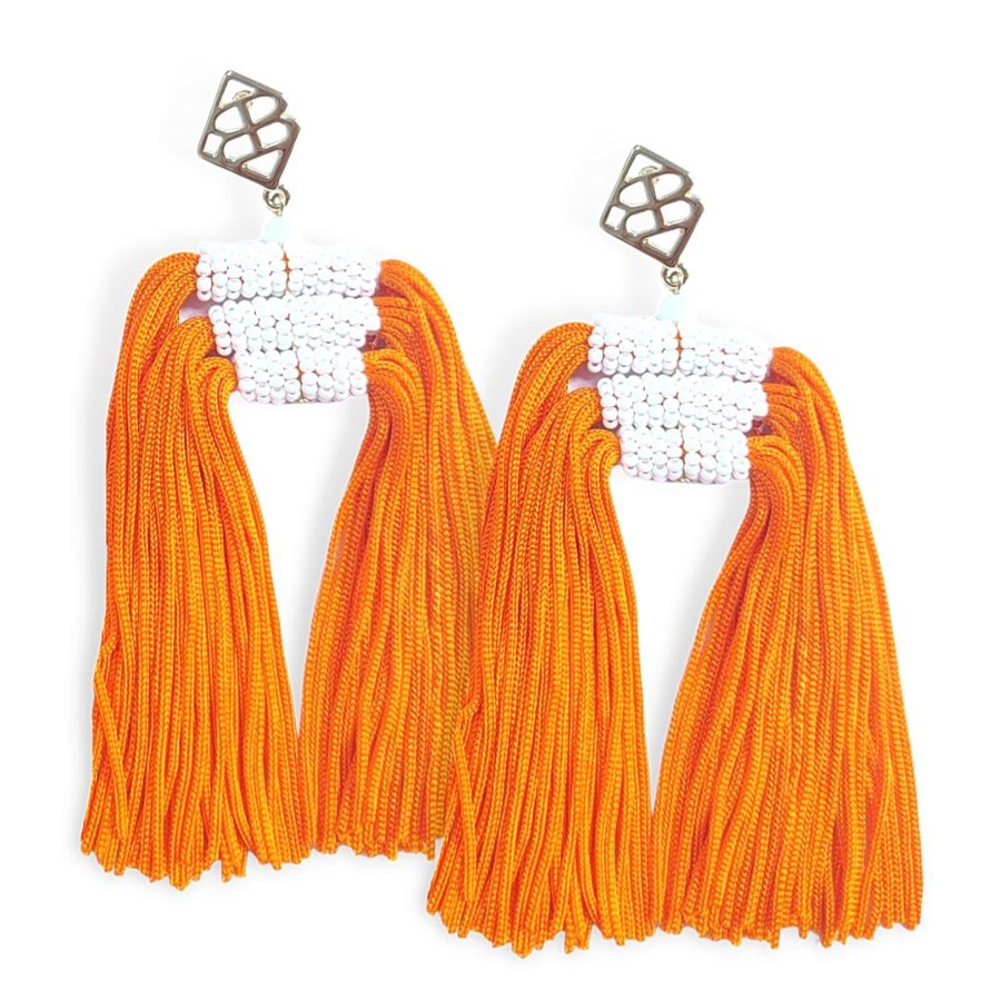 Accessories Brianna Cannon | Color Block Tassel Earrings - Orange And White