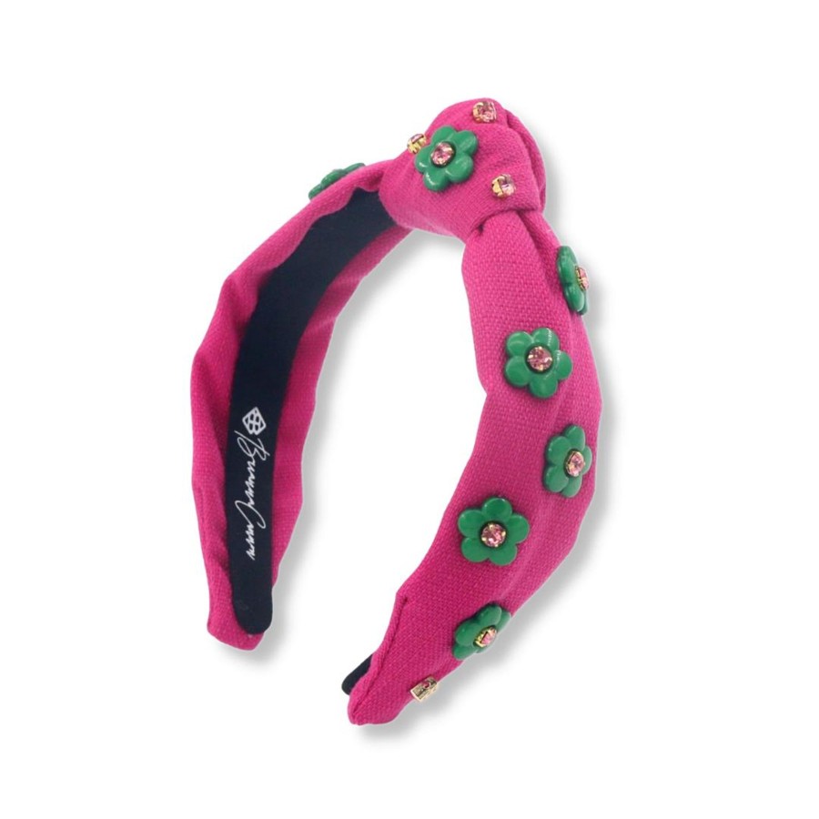 Accessories Brianna Cannon | Child Size Magenta Twill Headband With Green Flowers